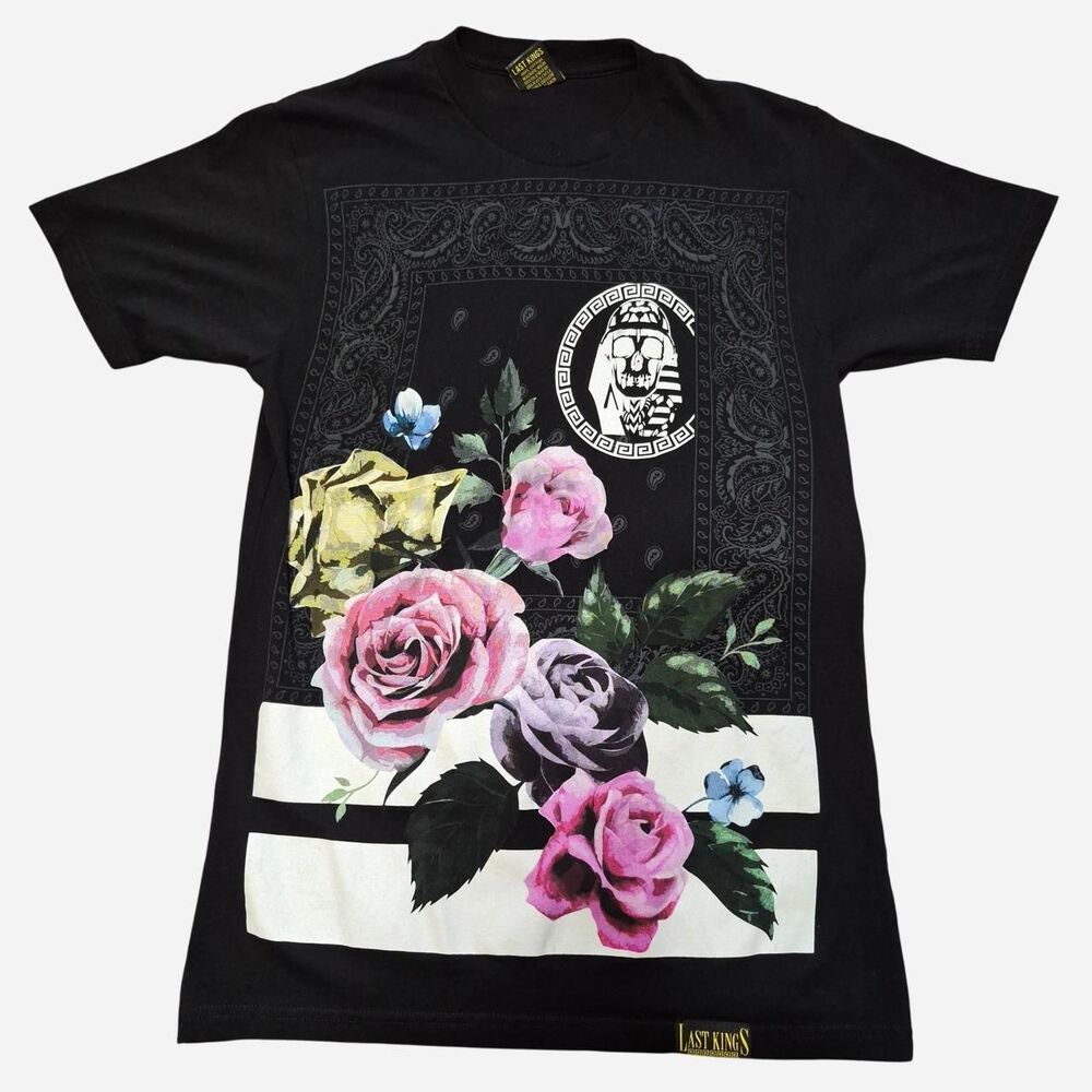 Last-kings Men's Foral Skull Graphic T-shirt Size S